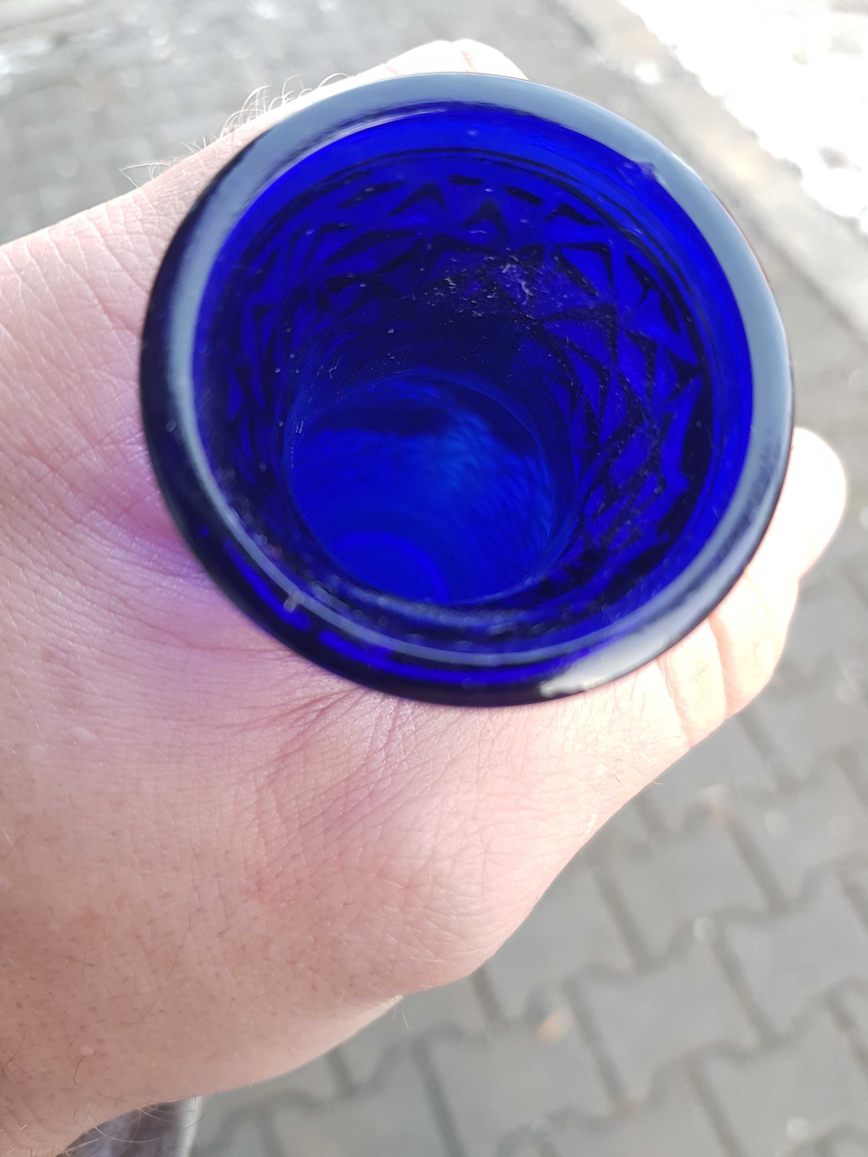 Stary szklany wazon Lodowy Grys kobaltowy Prądniczka