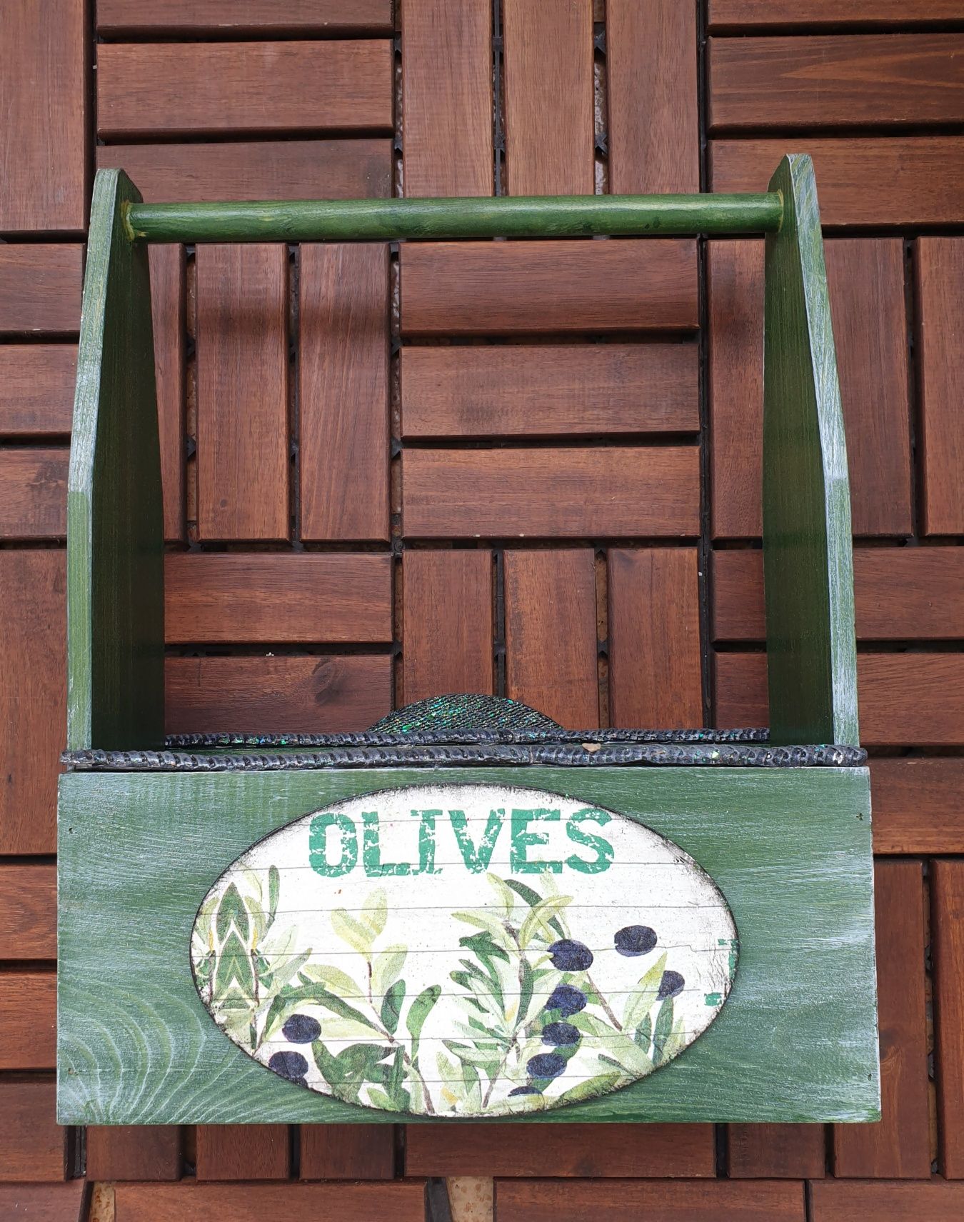 Ozdobny pojemnik kosz na oliwę wino butelki drewno rękodzieło handmade