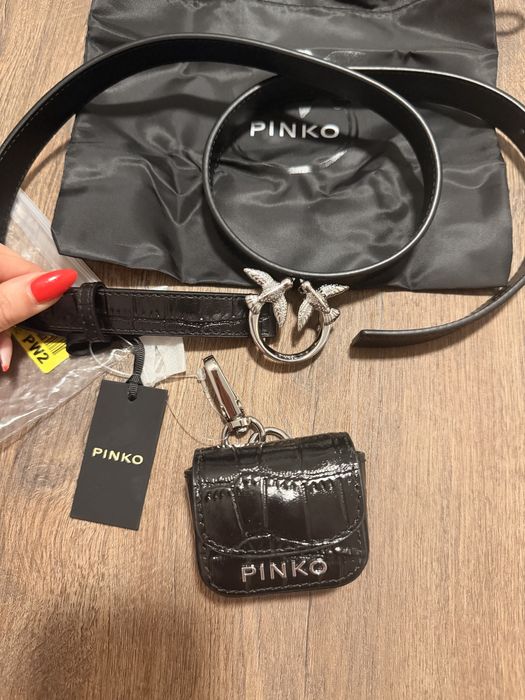 Pinko pasek z torebką przywieszką czarny srebrna