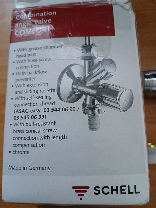 Zawór kątowy kombinowany Schell Comfort 1/2-3/8-3/4 z ASAG