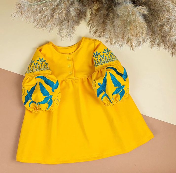 Плаття з колосками,сукня з ластівками, вишита дитяча сукня