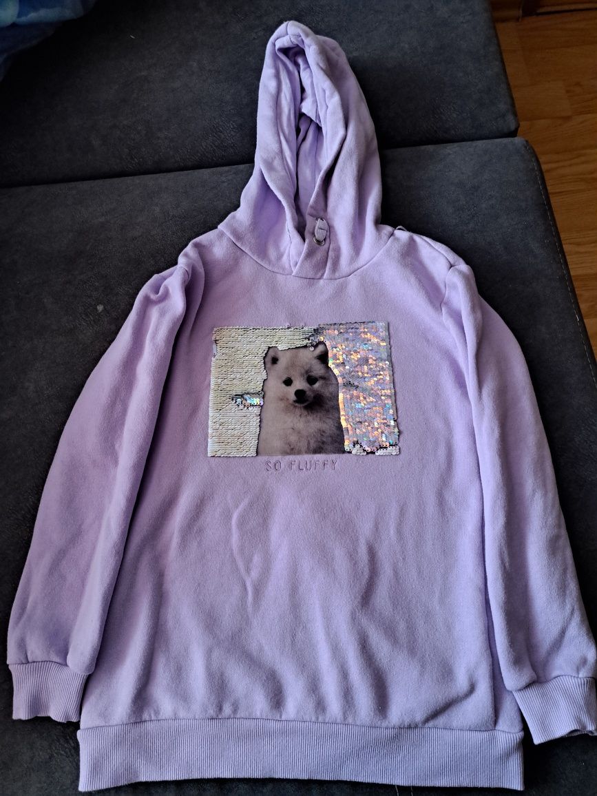Bluza Ocieplana dla dziewczynki z pieskiem odwracaǰące cekiny roz.140