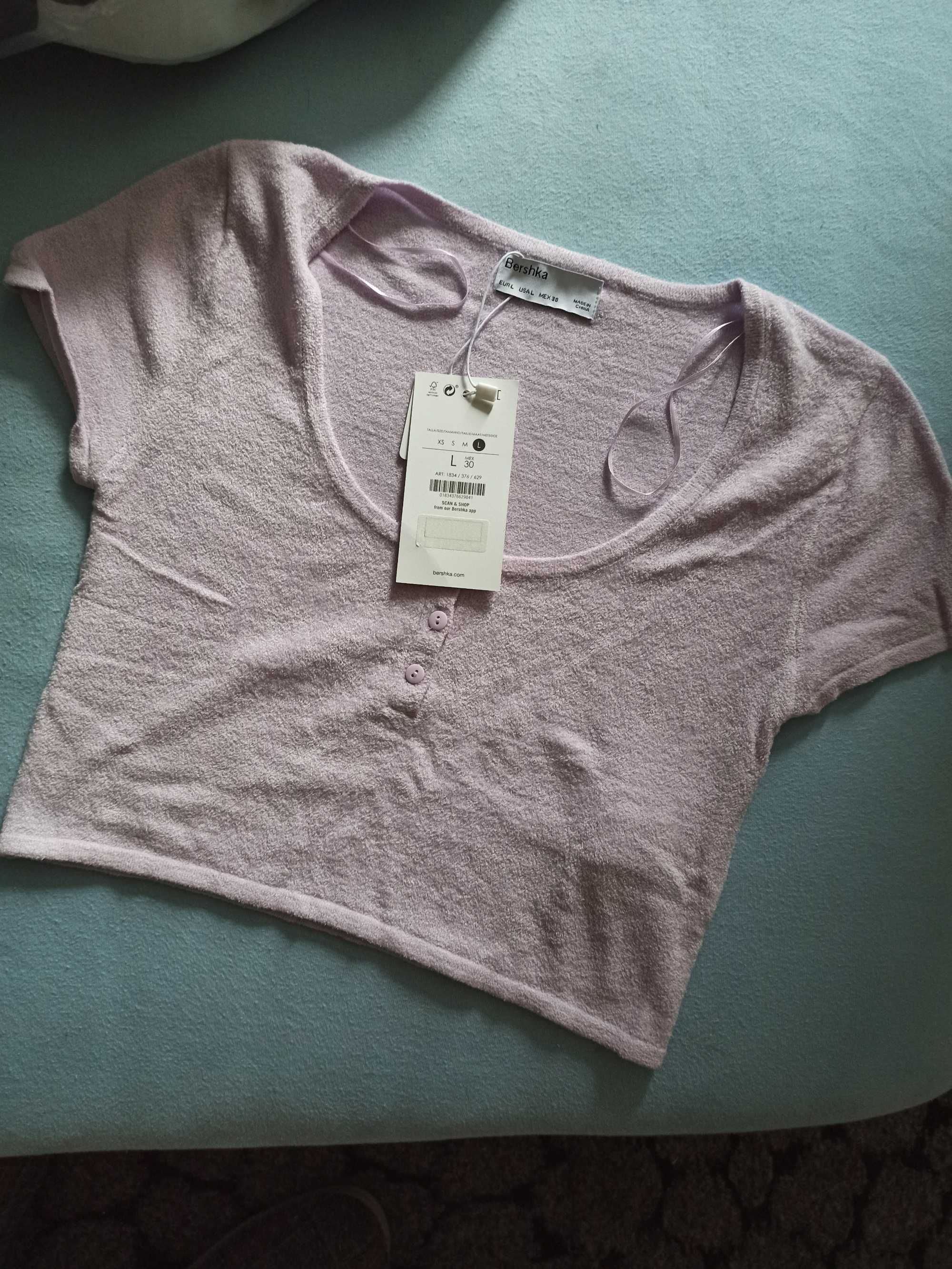 Bershka - liliowy krótki t-shirt, L