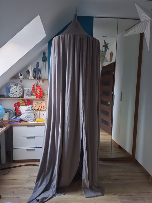 Baldachim kurtyna namiot tipi wiszący 70 cm x 290 cm nowy szary