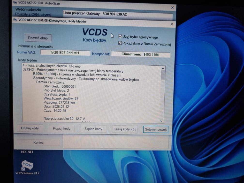 Thinkpad X121e + Interfejs VCDS 24.7.0 VW, AUDI