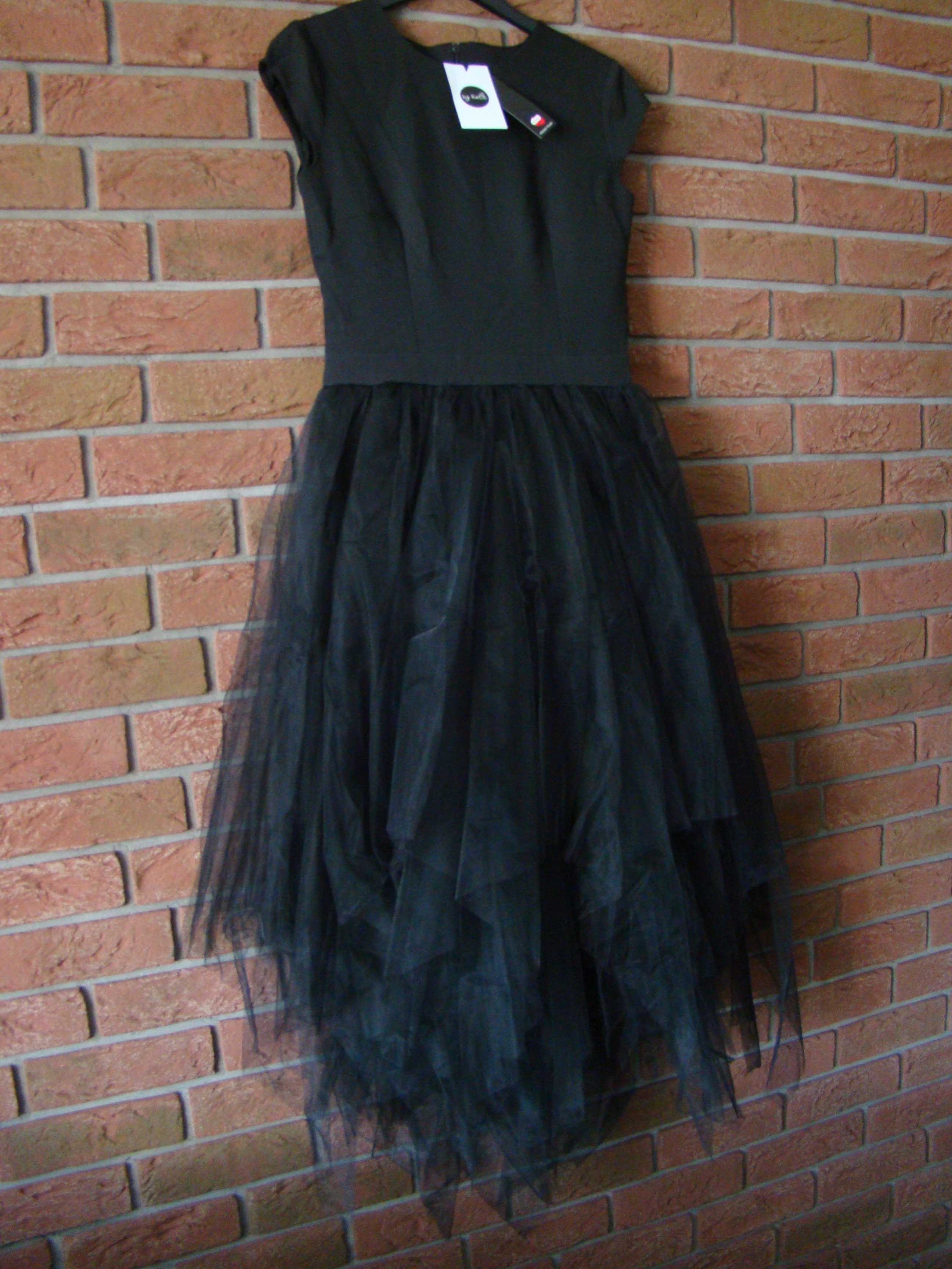 Sukienka czarna z tiulem nowa r. S