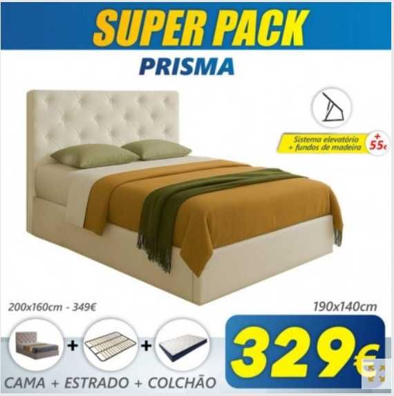 Super Pack Cama Prisma + Estrado + Colchão Back Ortopédico