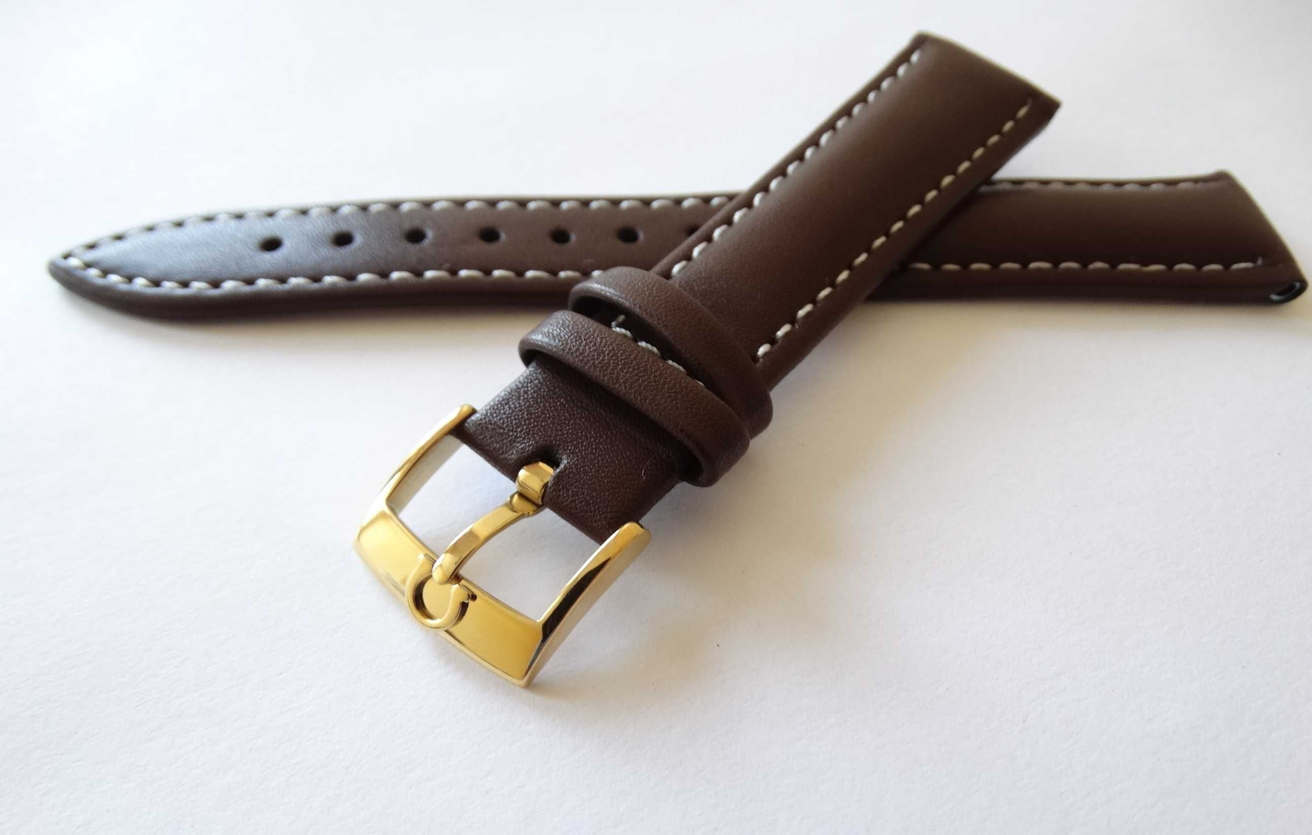 Pasek skórzany brązowy 18mm do zegarka Omega klamra złota połysk nowy