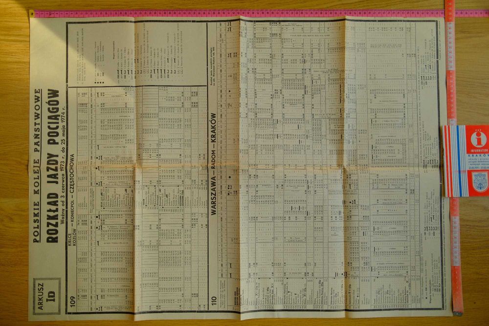 PKP - Rozkład Jazdy Pociągów - 1973r - Kielce - Koniecpol -Częstochowa