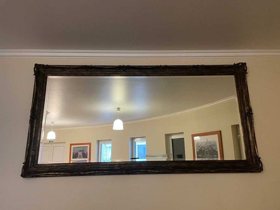 Espelho de Sala em Madeira Trabalhada com 13Cm de Perfil