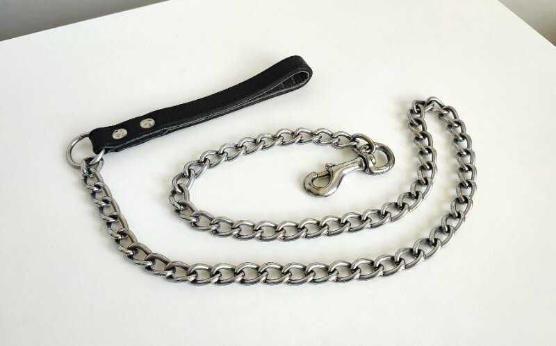 Поводок цепь металл хром кожа для собак крупных пород - Trixie 120 см