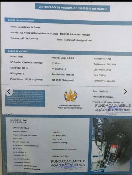 Opel corsa 1.0 S com certificado clássico