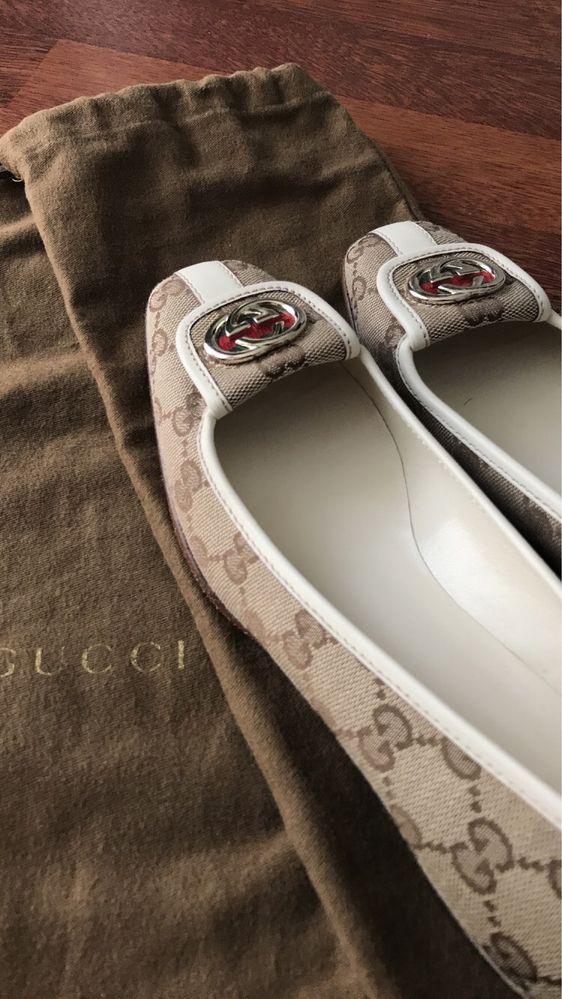 Nowe Oryginalne Baleriny Gucci, rozmiar 37, klasyczne, eleganckie