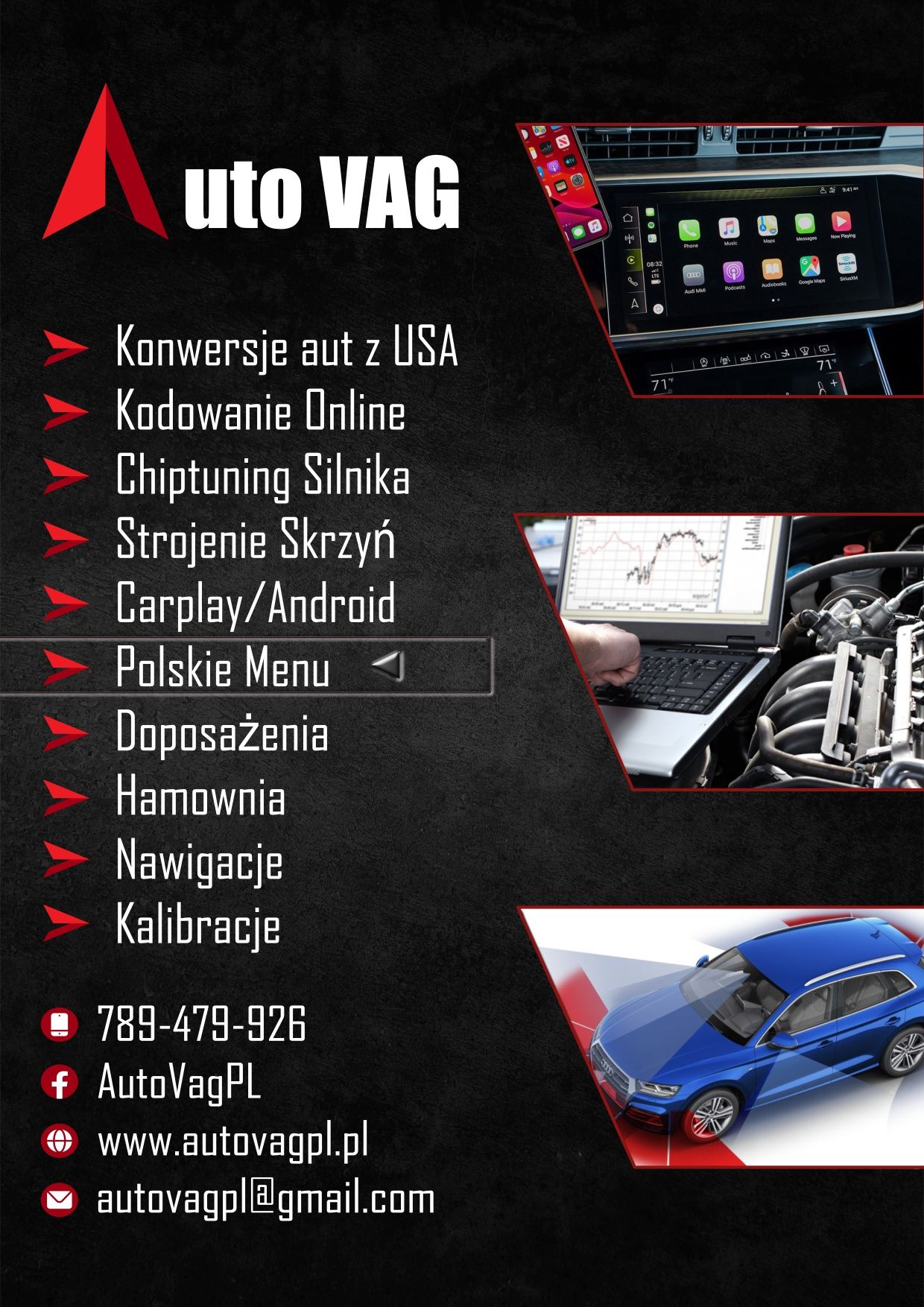 Polskie Menu, Nawigacja Audi VW SEAT Skoda MMI 3G Konwersja USA