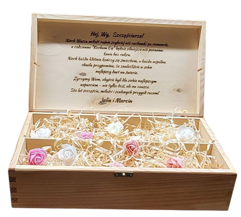 Skrzynka na 2 wina Pamiątka Ślubu Grawer ze zdjęcia Dedykacja