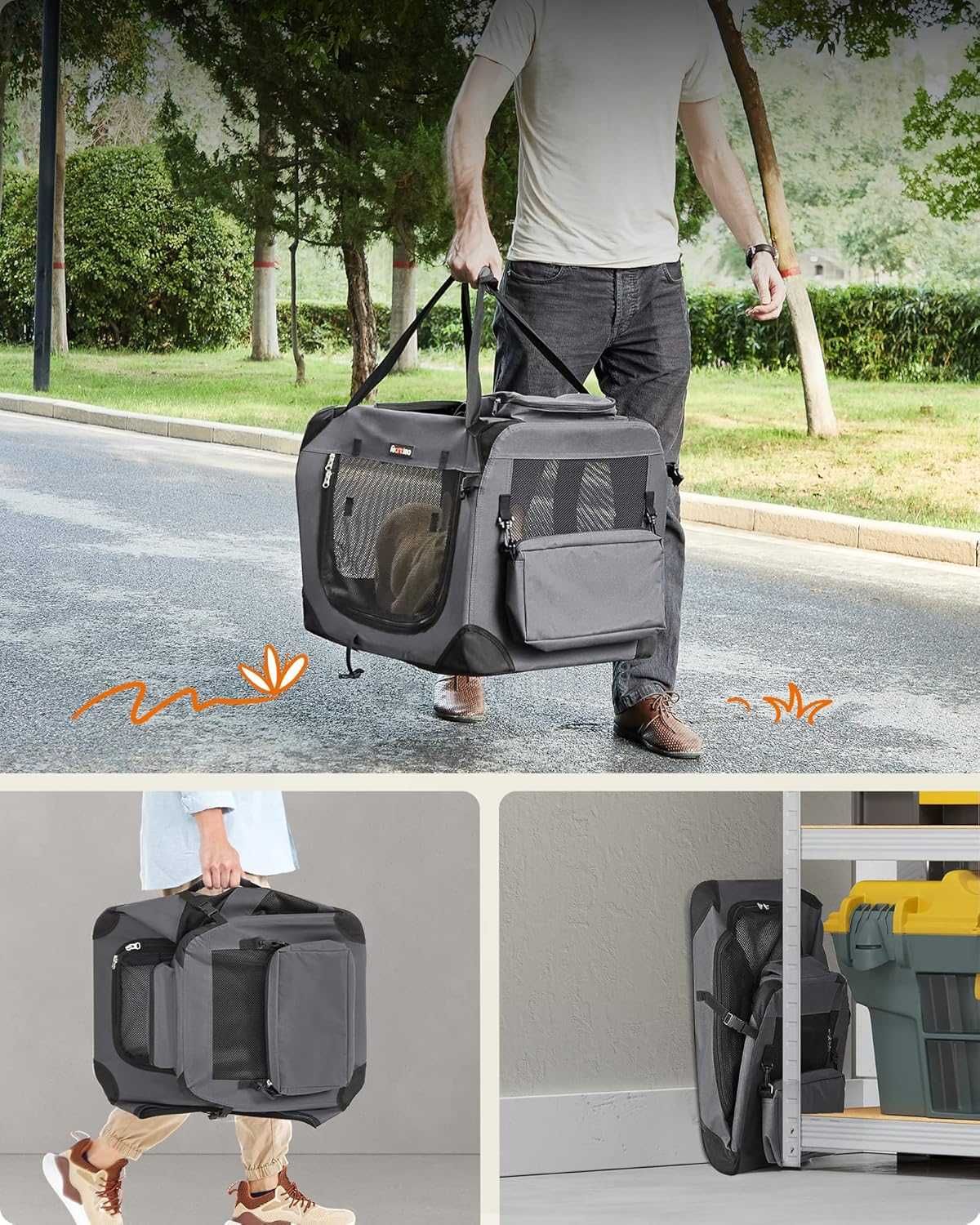 Transporter torba dla psa kota Feandrea szary, składany, 42x60x42 cm