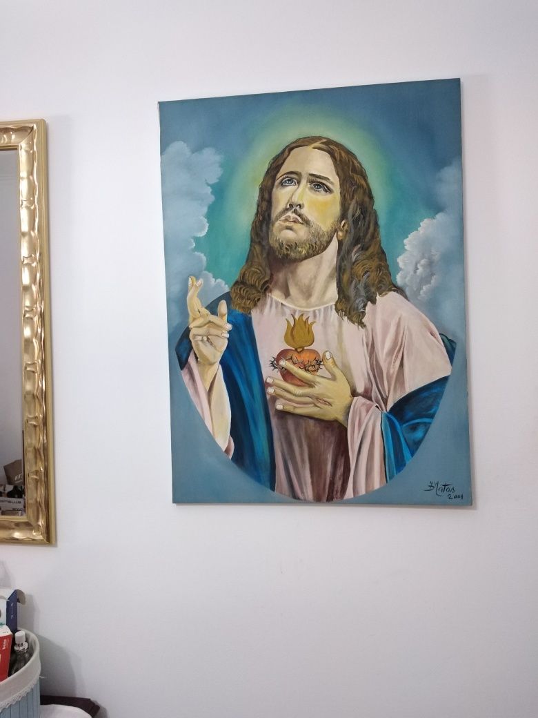 Quadro de Cristo pintado à mão