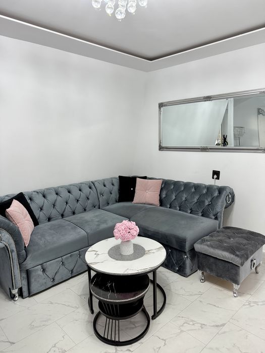 Narożnik glamour srebrzysta szarość chesterfield unikat