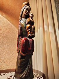 Duża ,stara rzeźba Matka Boska, Boża z dzieciątkiem Jezus- lite drewno