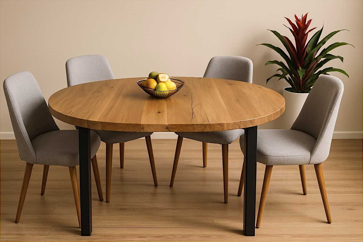 Stół Dębowy Okrągły LOFT, 100% Lite Drewno, Różne Wymiary, Rozkładany.