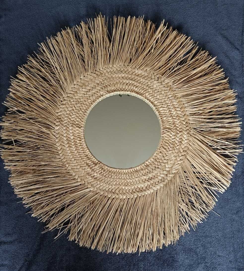 Ozdobne lustro ścienne plecione, boho