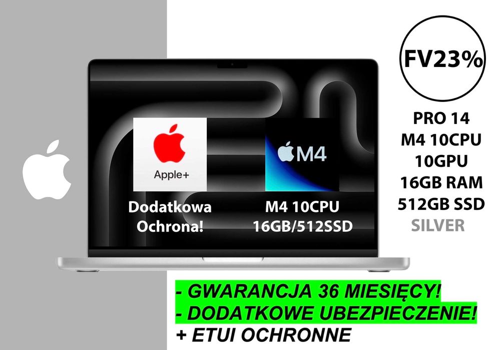 NOWY Apple MacBook Pro 14 M4 16GB RAM 512GB SSD Silver GW-3LATA! FV23%
