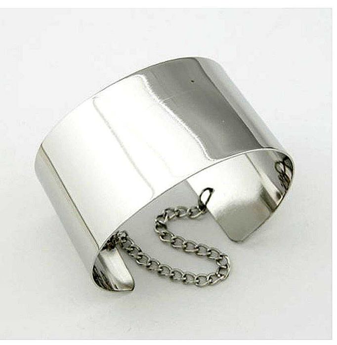 Srebrna BRANSOLETKA mankietowa szeroka z łańcuszkiem