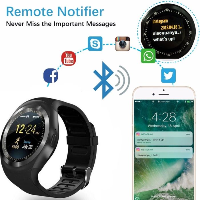 Relógio inteligente Y1 | Smartwatch para telemóvel Android e Ios