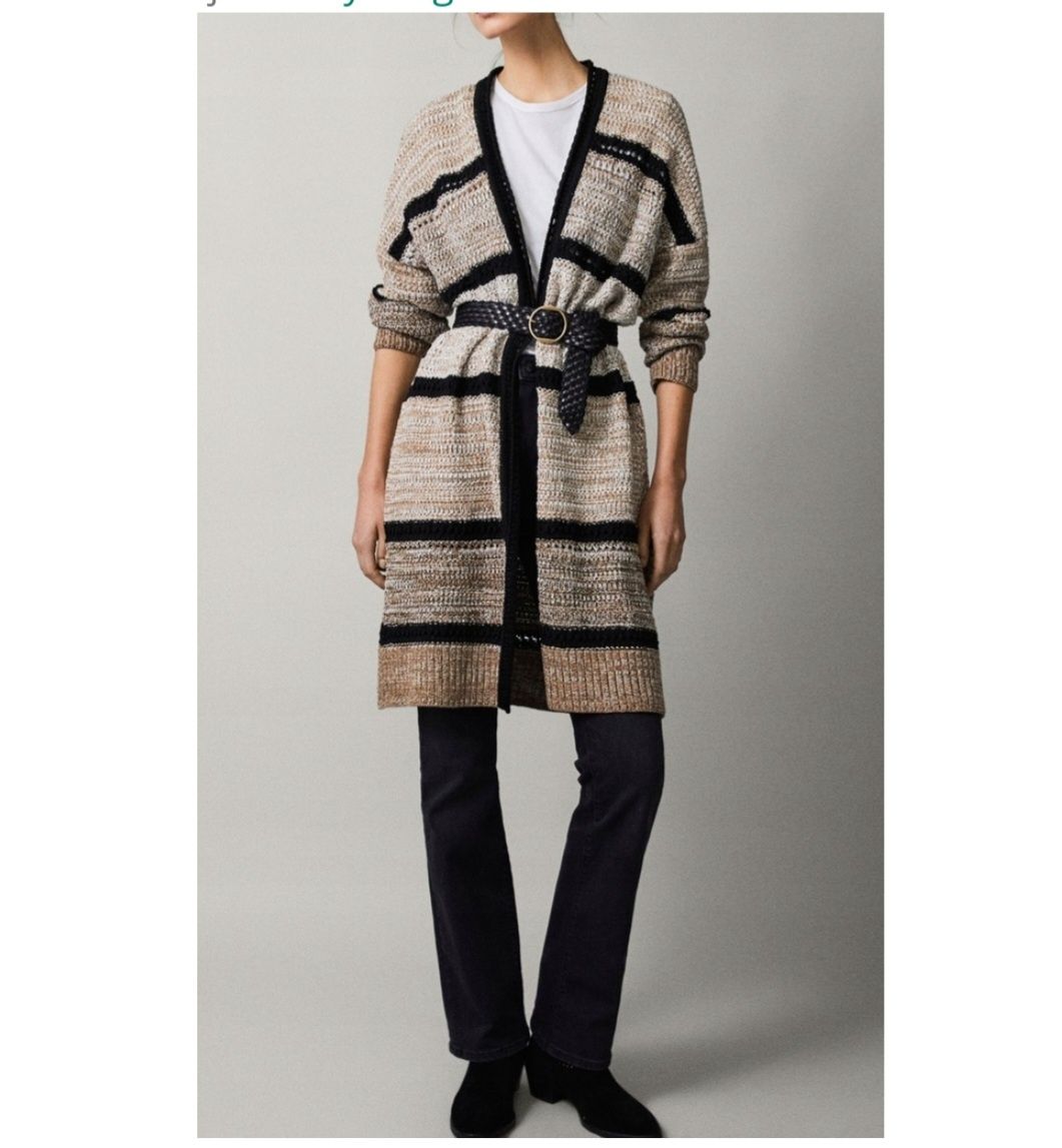 Długi sweter kardigan Massimo Dutti S 36 oversize bawełna