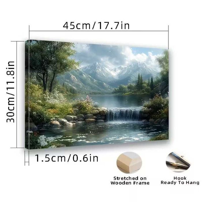 Obraz na Płótnie w Ramie - Wodospad i Kwiatowy