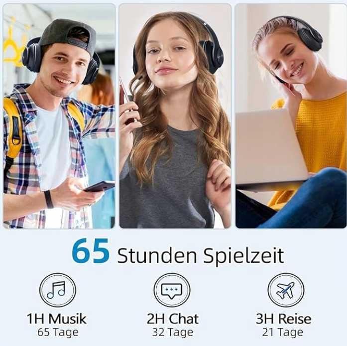 Bezprzewodowe Słuchawki Bluetooth 65h 6-Trybów EQ Mikrofon