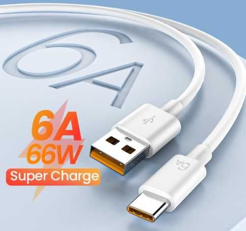 Kabel USB-USB typ C 6A 66W super ładowanie Huawei 1m biały mega