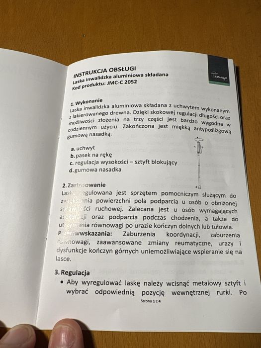 Laska inwalidzka, aluminiowa, składana, NOWA,