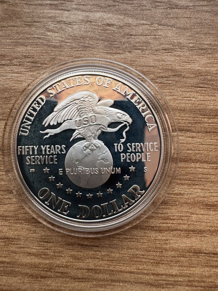 Srebrna moneta kolekcjonerska 1 dolar USA, 50 rocznica USO