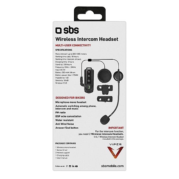 Interkom motocyklowy SBS TEMOTOINTERCOMK bezprzewodowy - czarny