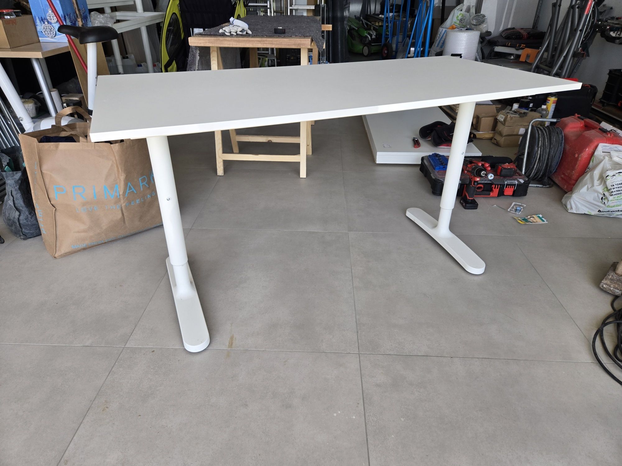 Biurko białe regulowane 140x65 NOWY blat stelaż ikea bekant 11323