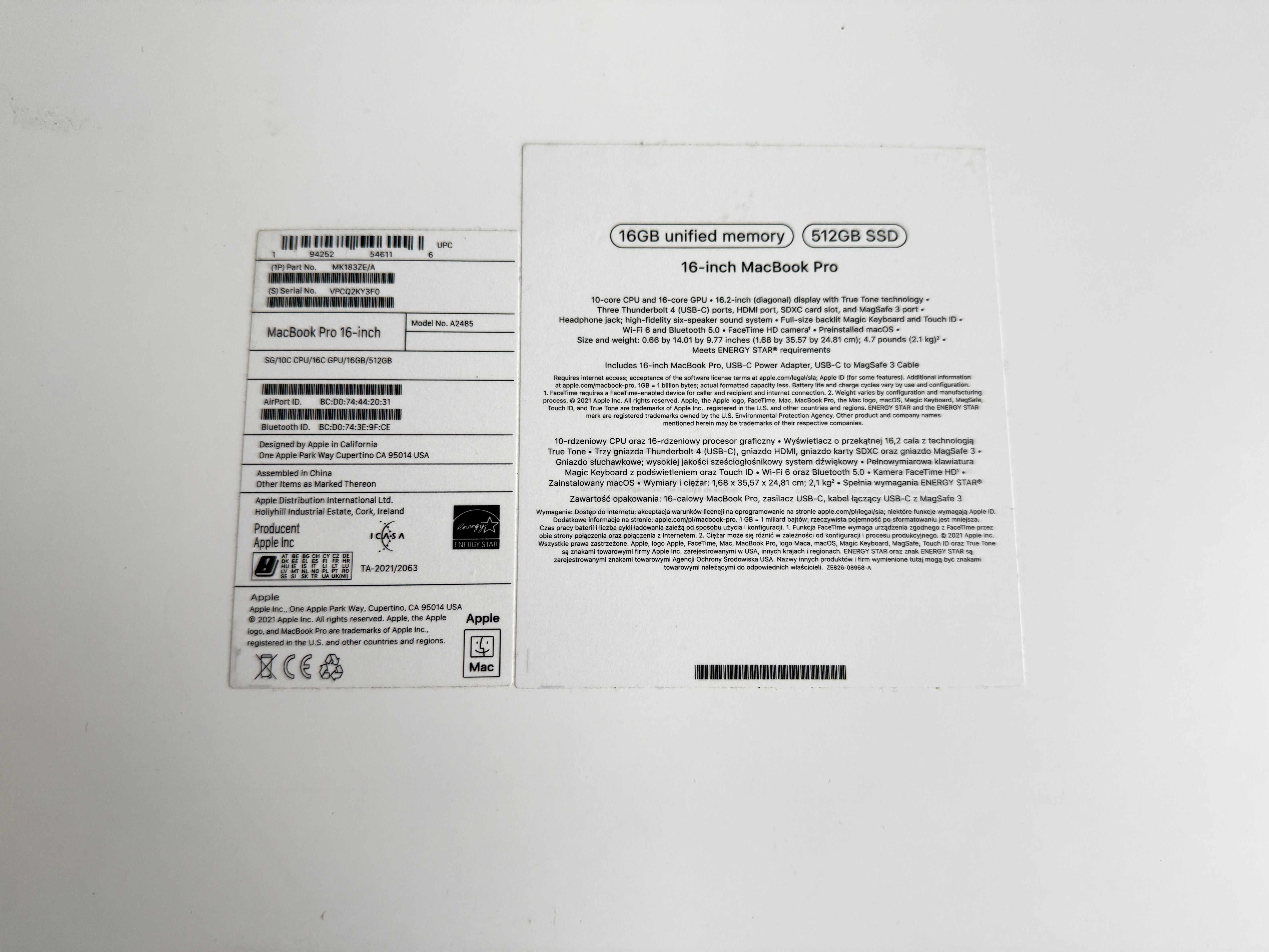 MacBook Pro 16 cal 16Gb 512 Bb. M1 Pro 2023