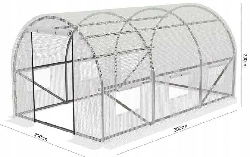 Tunel foliowy 2x3 Ogrodowy 6m² 300x200 cm Biały Szklarnia Foliak Folia