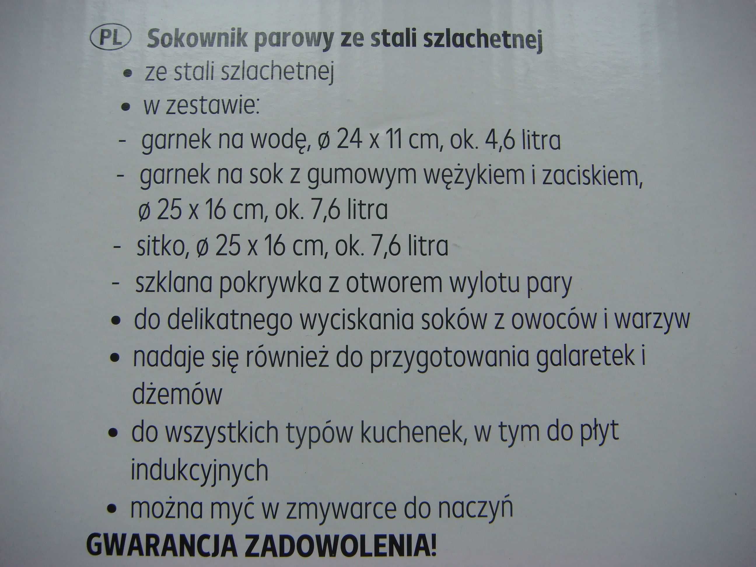 NOWY - Sokownik parowy ze stali szlachetnej