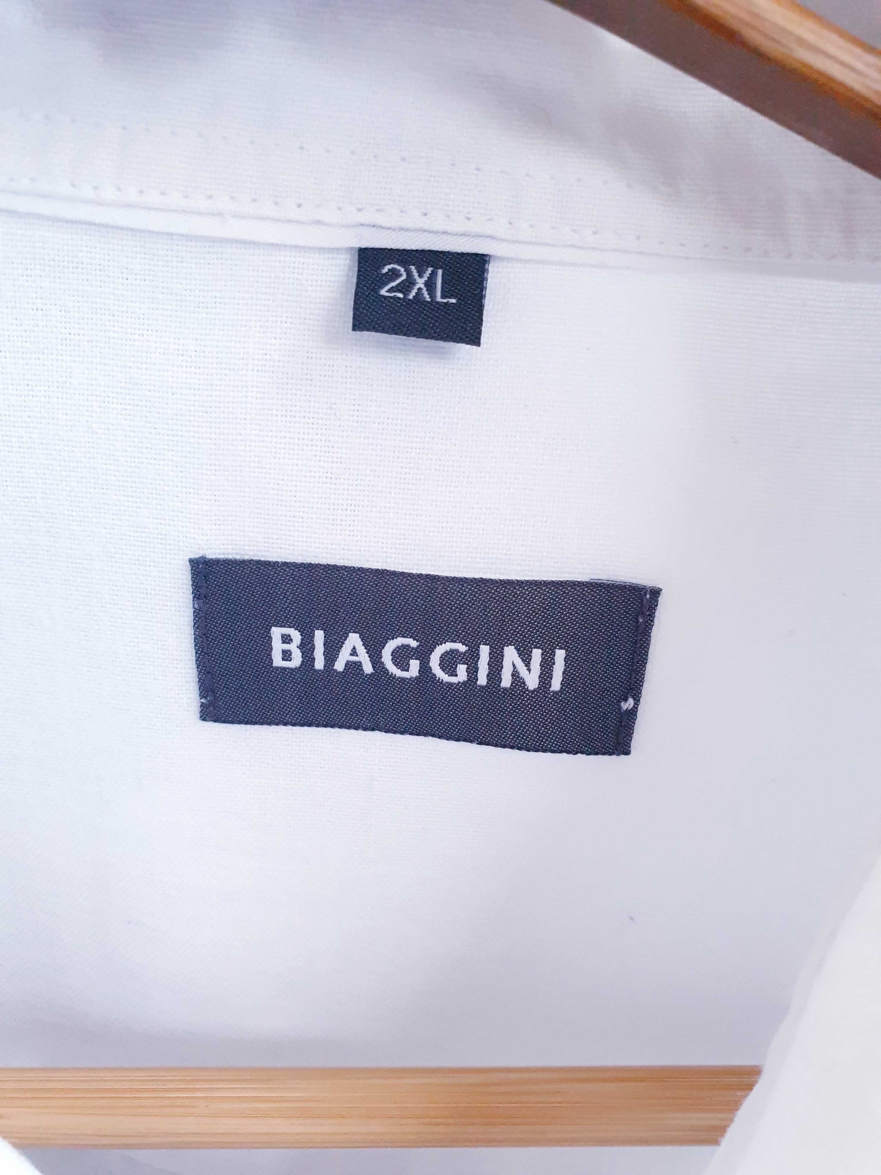 Biała koszula z ramii jak lniana 2XL Biaggini
