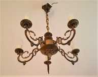 Zabytkowy żyrandol pięcioramienny oświetlenie lampa retro PRL mosiężny