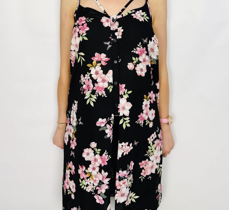 Czarna tunika na ramiączkach w kwiatowy wzór L 40 Atmosphere