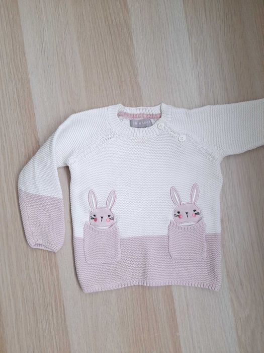 sweterek dziewczęcy z kieszonkami króliczki Primark r. 80