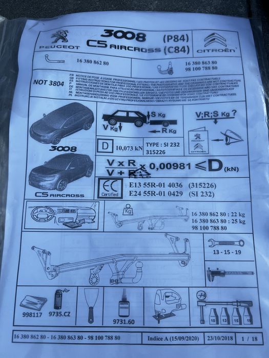 Hak Peugeot 3008 II lift,Citroen C5 Aircross