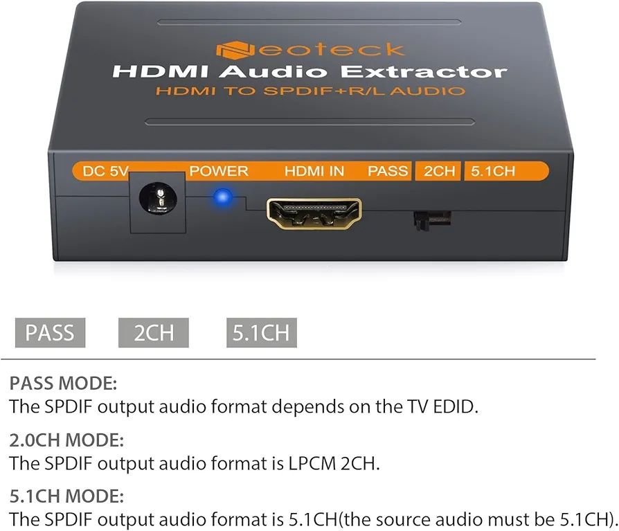 Ekstraktor audio HDMI 1080P, Konwerter HDMI do HDMI Audio SPDIF+ R/L