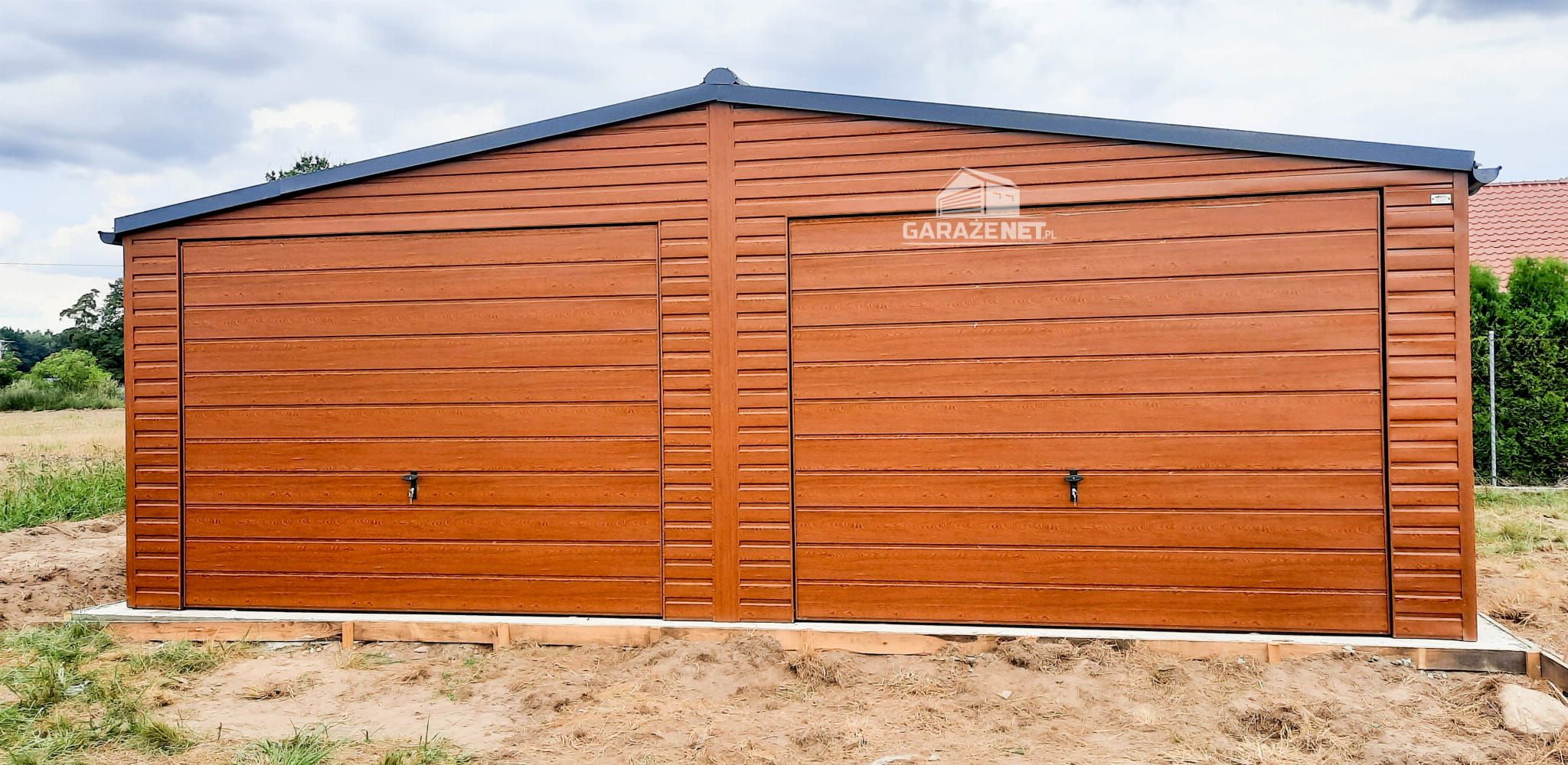 GARAŻ BLASZANY 7m x 6m Dwuspad 2 Brama Drzwi Drewnopodobny 7x6 GB235