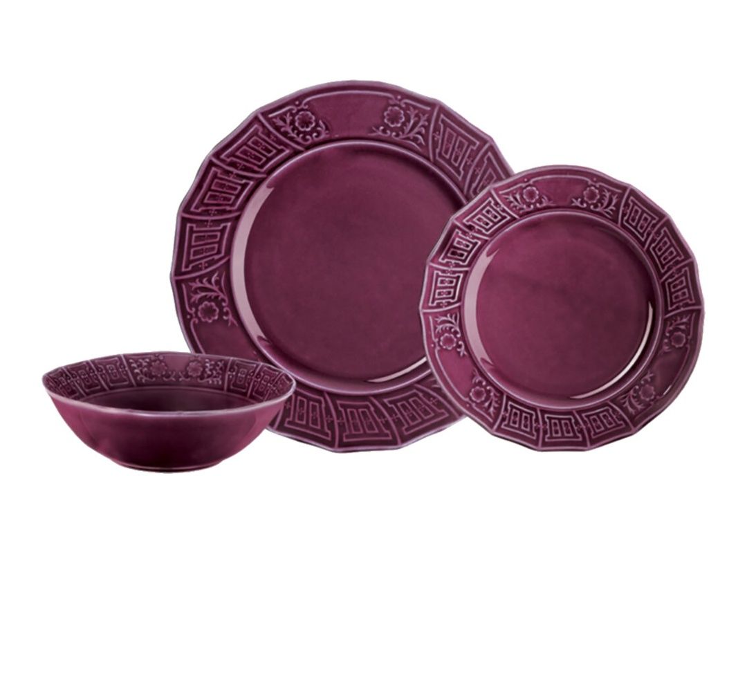 Zestaw obiadowy English Home Lacita Porcelain 12-częściowy Śliwkowy