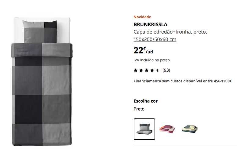 BRUNKRISSLA Capa de edredão Preto e Cinzento IKEA solteiro