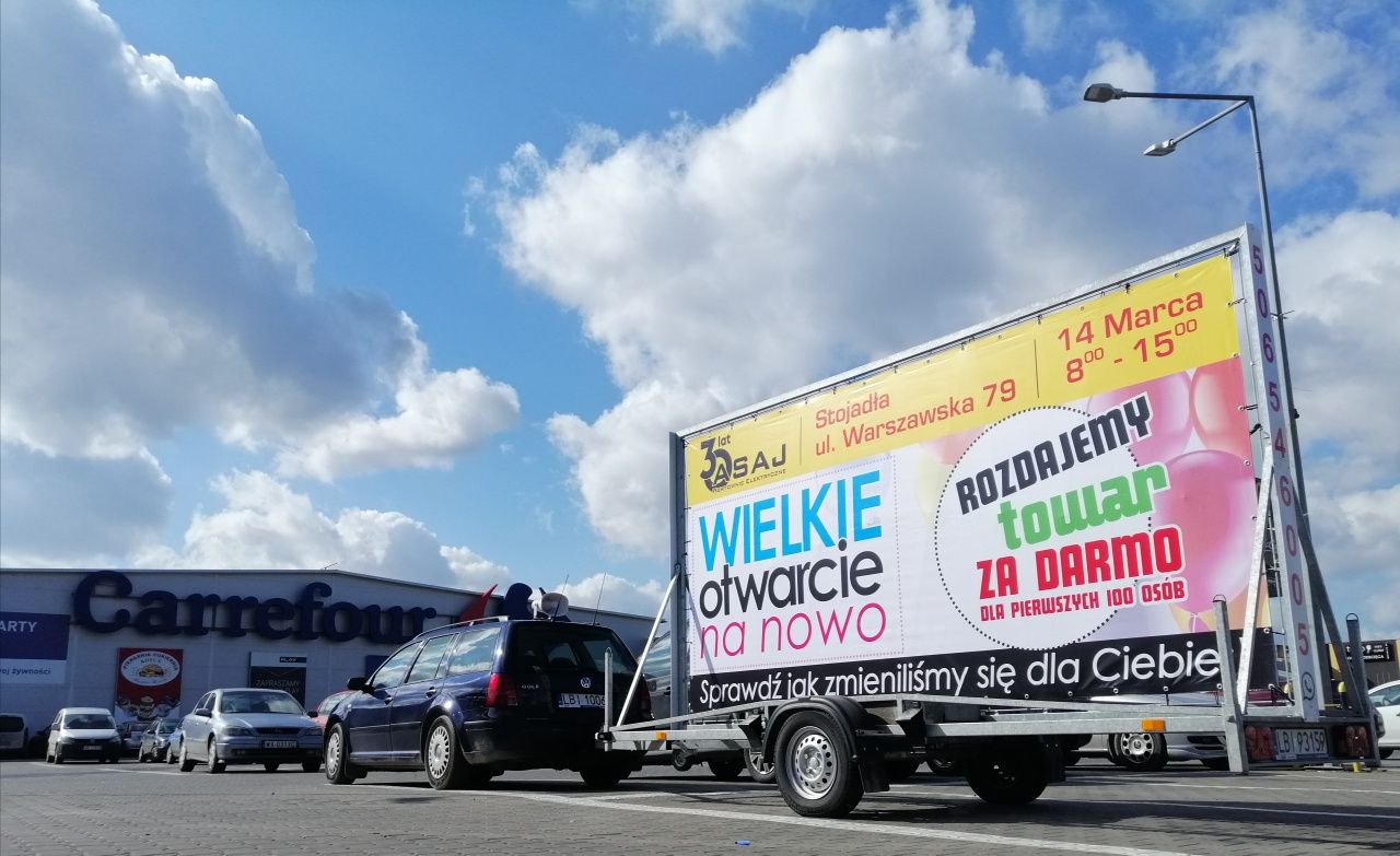 Przyczepa reklamowa, przyczepka, reklama mobilna, mobil reklamowy