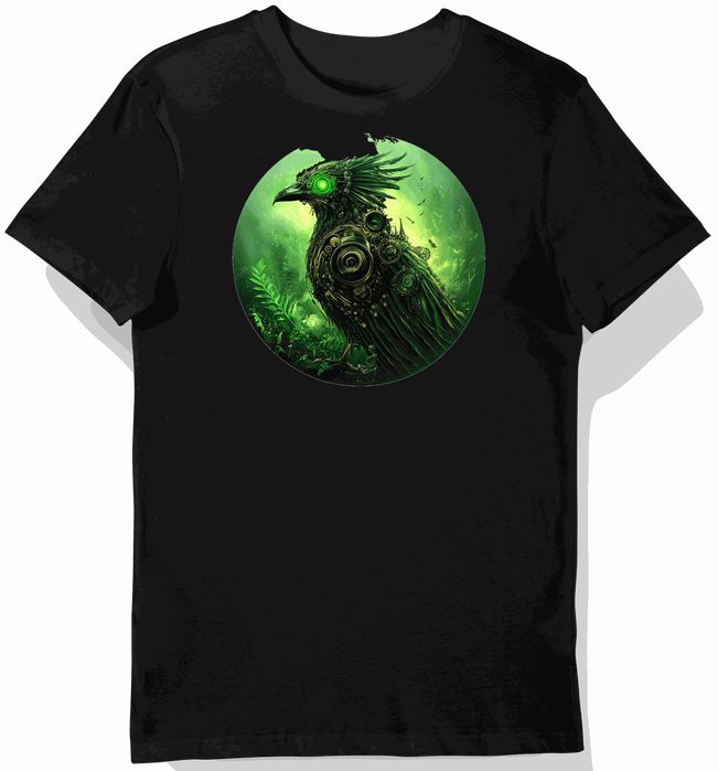 Koszulka męska czarna z motywem zielonych ptaków 3XL